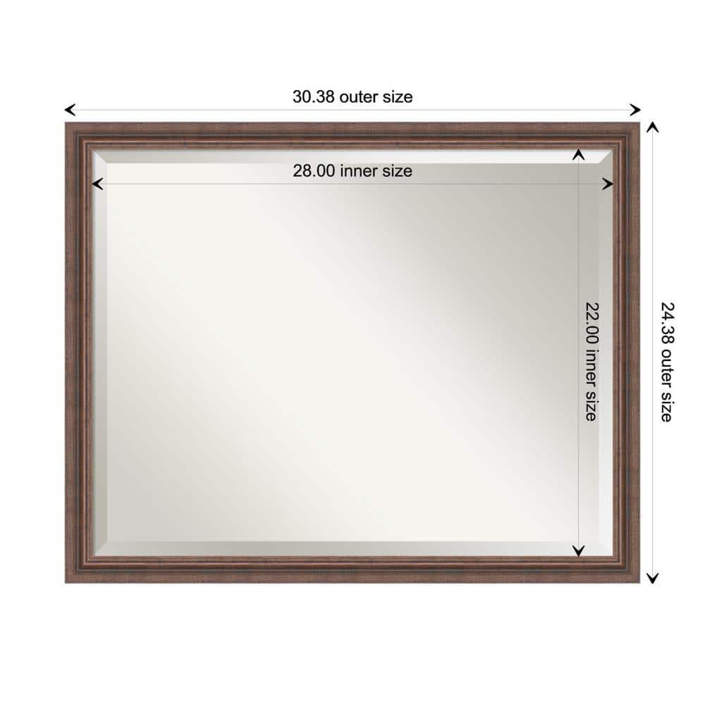 Amanti Art Distressed Rustic Brown Beveled Wood Bathroom Wall Mirror 24.5 x 30.5 in.