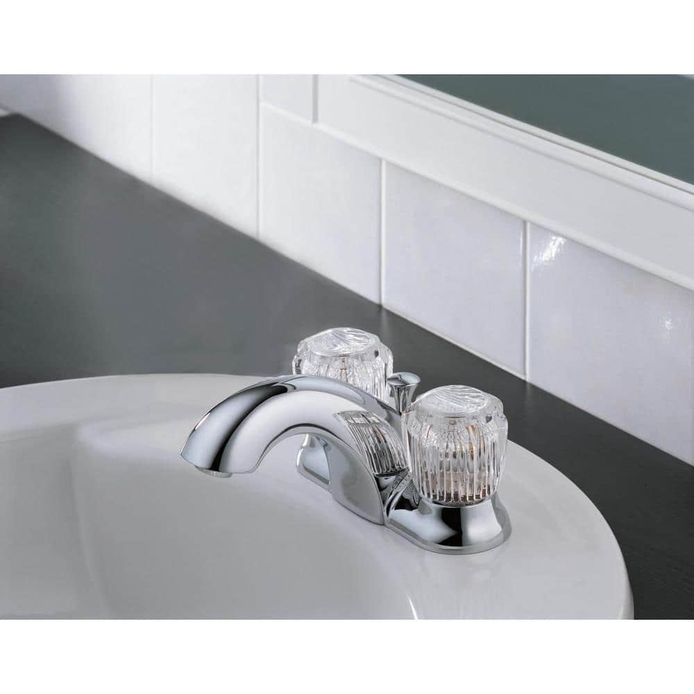 Classic Centerset Bathroom Faucet with Clear Knob Handles Metal Pop-Up Drain