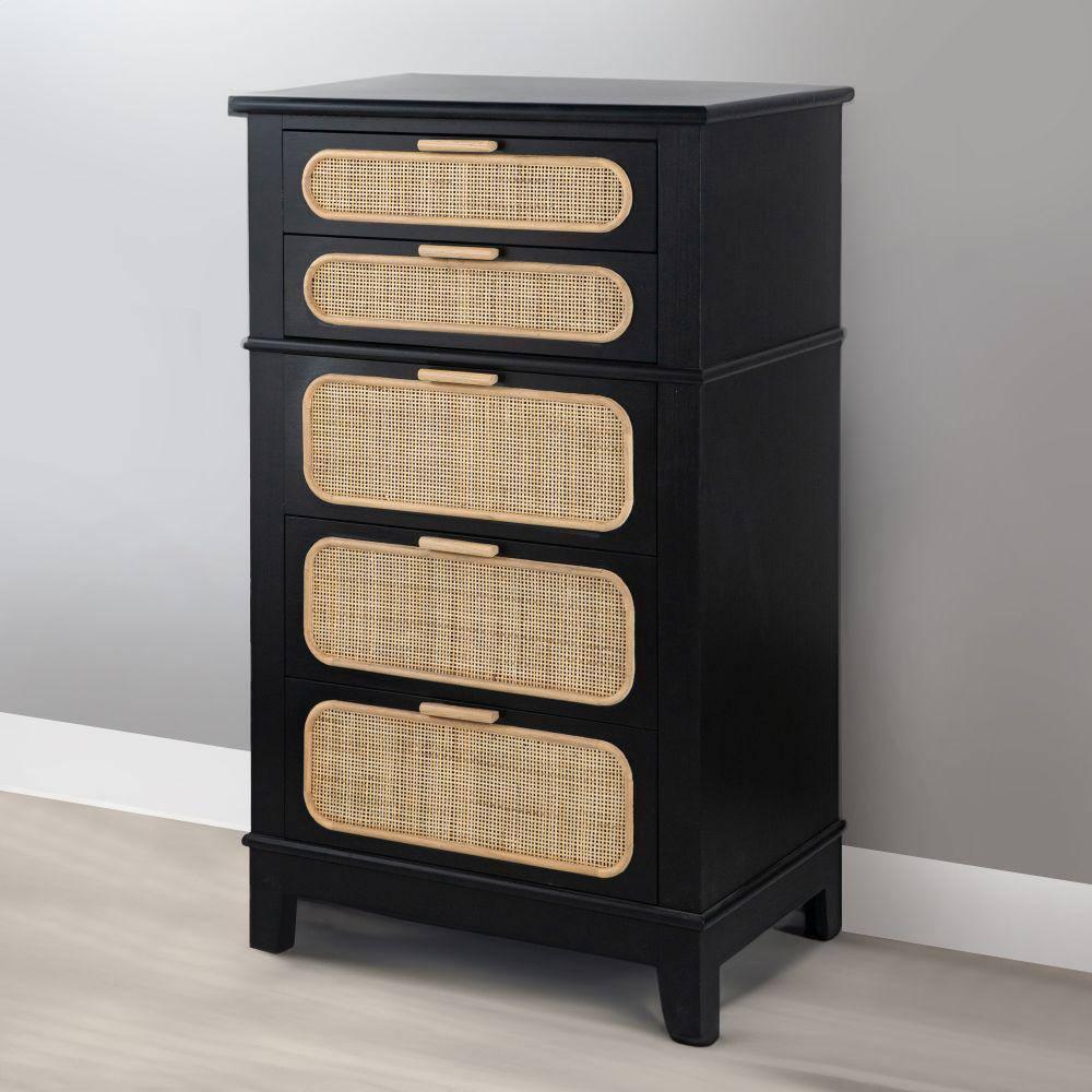 46 in. Dana 5 Drawers Tall Dresser Chest, Black