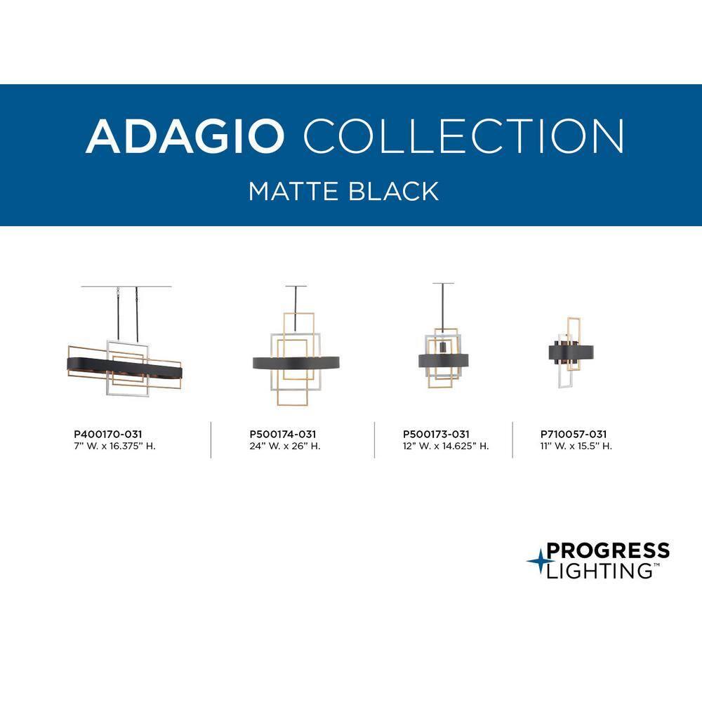 Progress Lighting Adagio 2-Light Wall Sconce, Black, Geometric Pattern, Steel, Damp Rated, Brushed Silver and Brass Accents