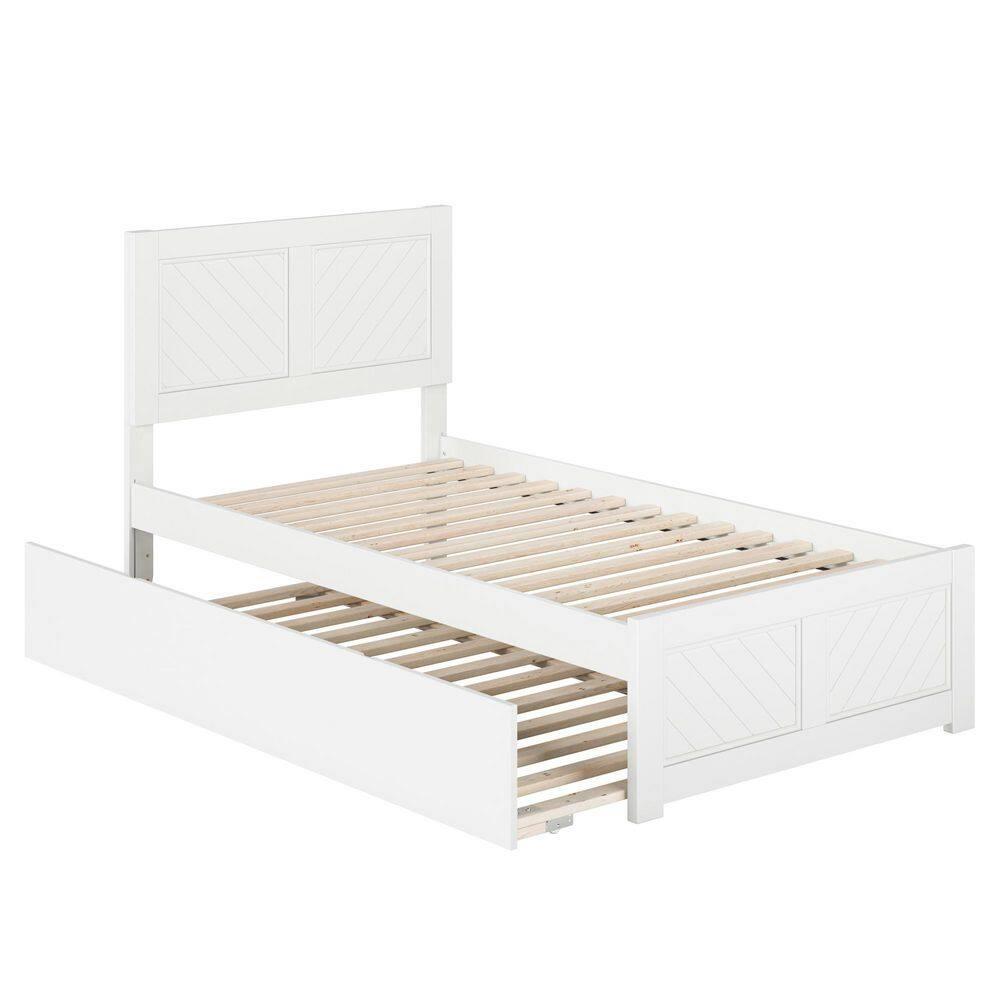 HAOYUN Canyon Twin XL Farmhouse Solid Wood Platform Bed with Footboard & Twin XL Trundle, White