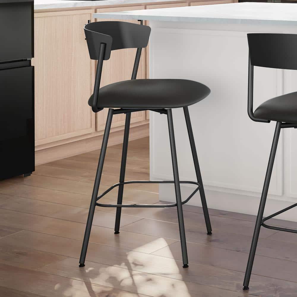 Amisco Ludwig 26 In. Swivel Counter Stool - Black Faux Leather / Black Metal