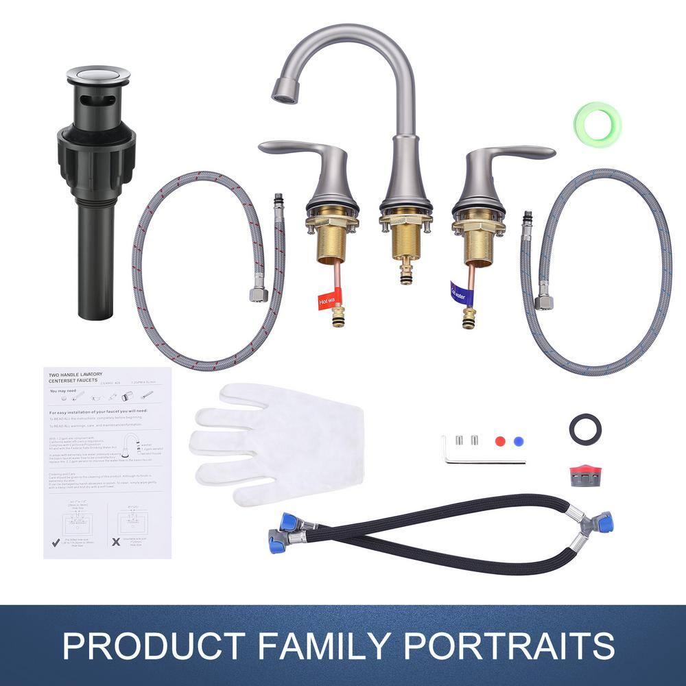 WOWOW 8 in. Widespread Double Handle Bathroom Faucet with Drain Kit Included in Brushed Nickel