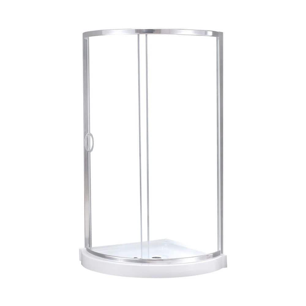 Ove Decors Breeze_34_withouth_walls OVE Decors Breeze Premium 35 in. Framed Round Shower Kit w/ Clear Glass, Base in Chrome Finish