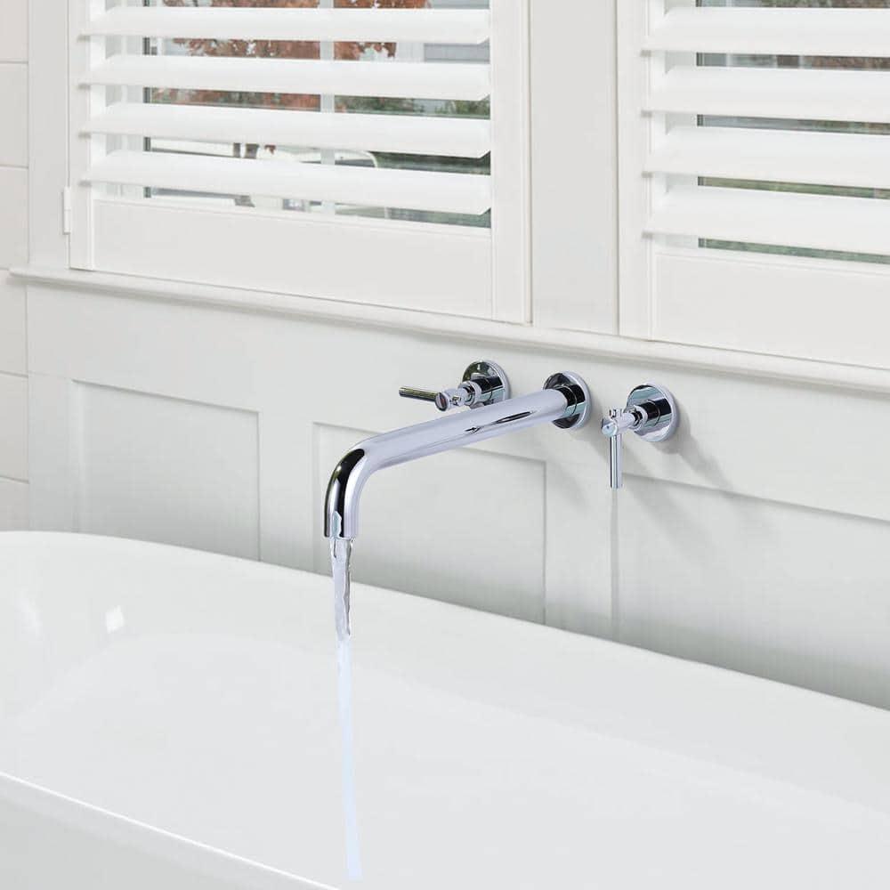 Tub Filler Faucet,High Flow Wall Mounted Bathtub Faucet,Solid Brass Bathroom Tub Faucet Two Handles Bathtub Spout Faucets 12" Long Spout,Chrome