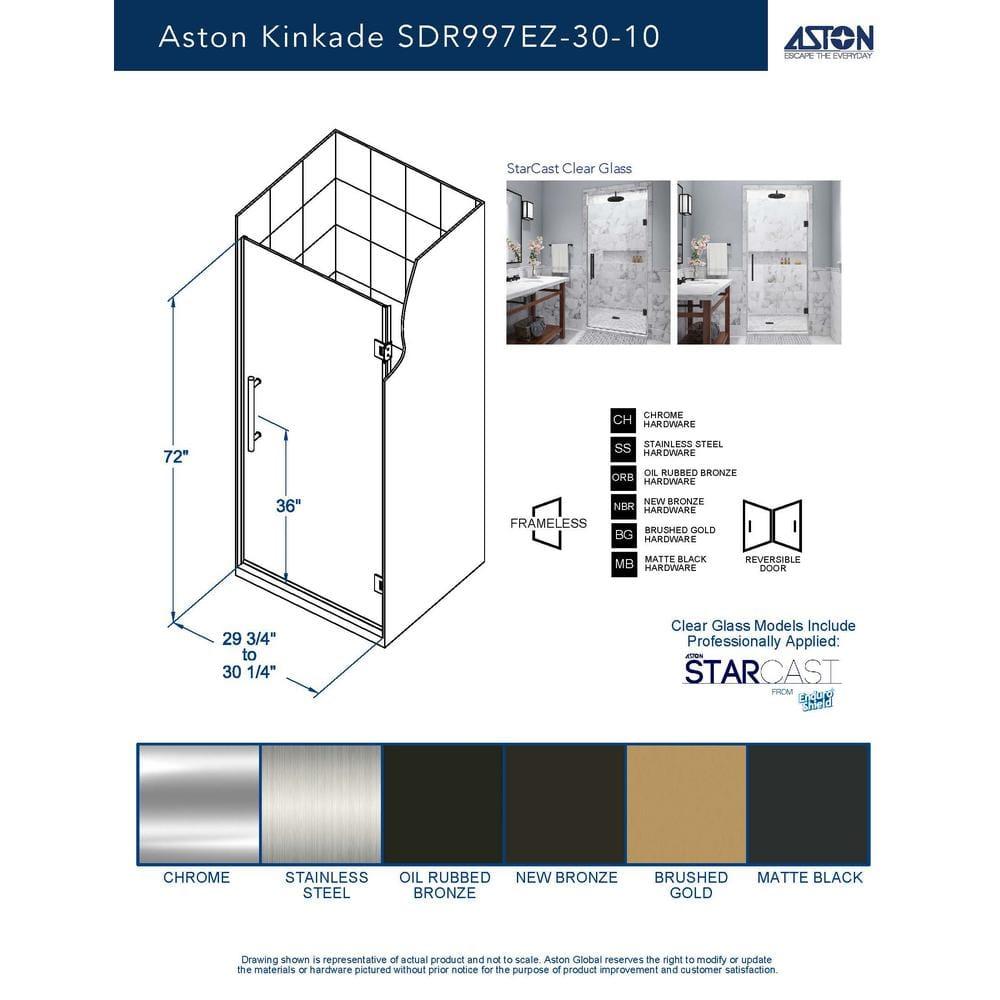 Kinkade 29.75" - 30.25" x 72" Hinged Frameless Shower Door with StarCast by EnduroShield