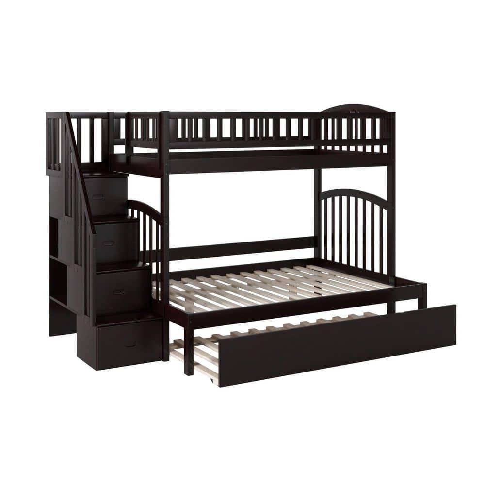 Westbrook Staircase Bunk Twin over Full with Full Size Urban Trundle Bed in Espresso