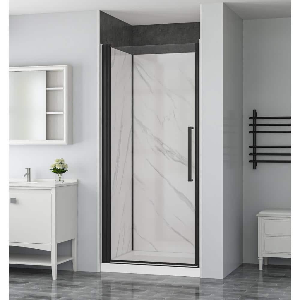York 36" W x 79" H Alcove Reversible Shower Kit in Black with Door, Base, And Walls