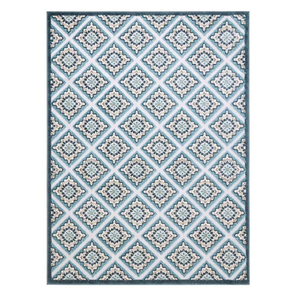 TOWN & COUNTRY EVERYDAY Brooks Retro Geo Outdoor Rug Blue Multi
