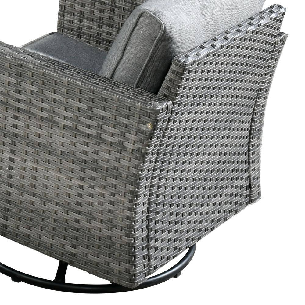 Ovios Venice 11pc Wicker Outdoor Patio Furniture Set Conversation Sofa with a Metal Fire Pit Swivel Chairs and Dark Gray Cushions