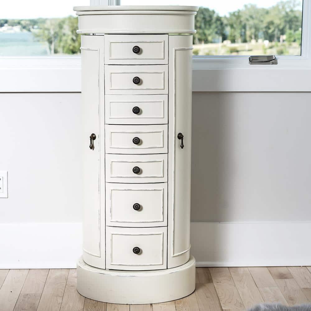 Sabrina White Jewelry Armoire with 7 Drawers