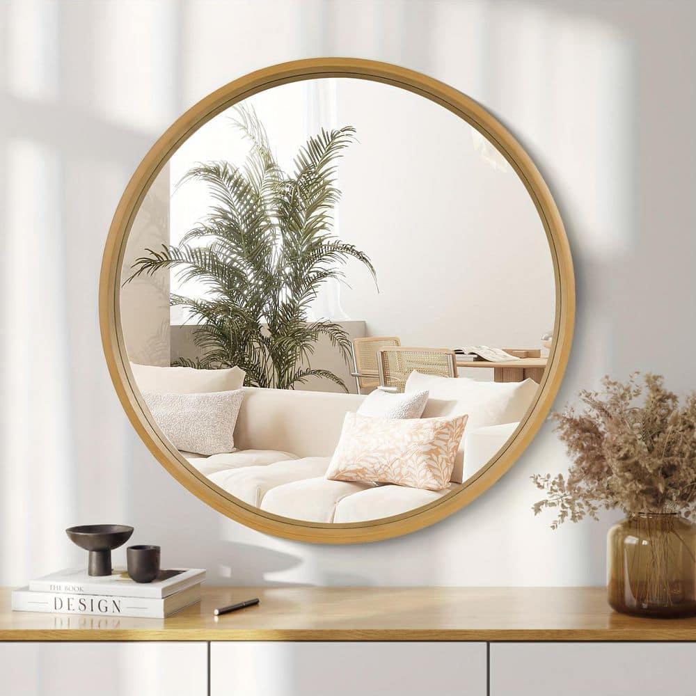 28" Wood Round Mirror Natural - WallBeyond: Pine Frame, 27" Diameter, Modern Decor, Wall Mount