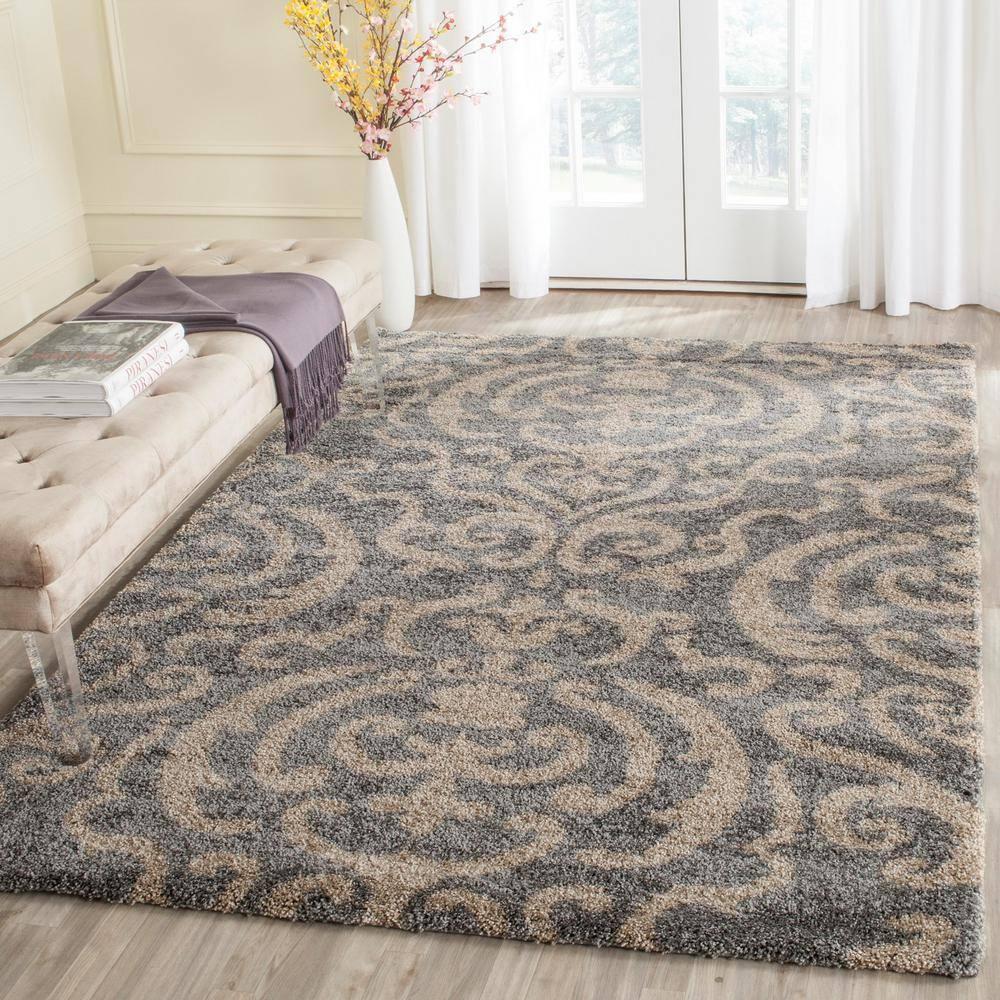 Florida Shag SG462 Power Loomed Indoor Area Rug - Grey/Beige - 4'x6' - Safavieh.