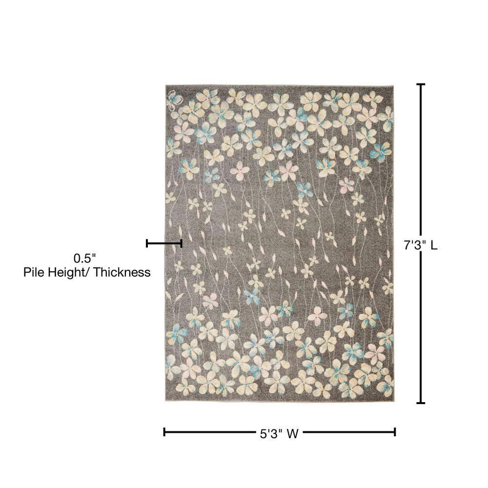 Nourison Tranquil 5'3" X 7'3" (5' x 7') Grey/Beige Area Rug Bohemian Botanical Vine and Bloom by Nourison