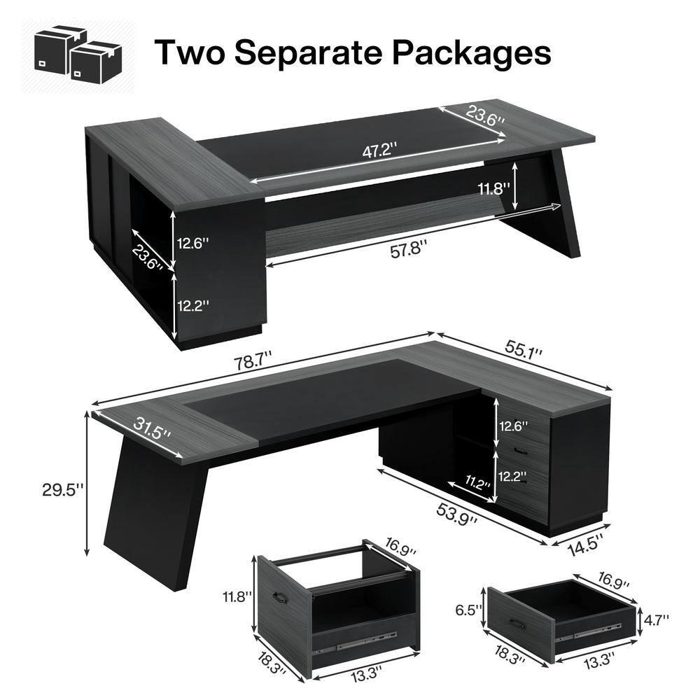 Tribesigns 78-Inch L-Shaped Executive Desk, Large Office Desk with Drawers and Lateral File Cabinet, Modern Computer Desk for Home Office, Gray & Black