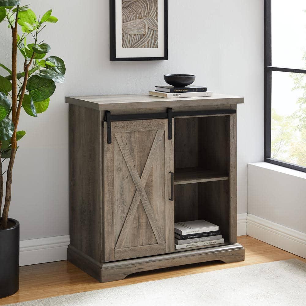 Walker Edison Sliding Barn Door Accent Cabinet, Grey Wash