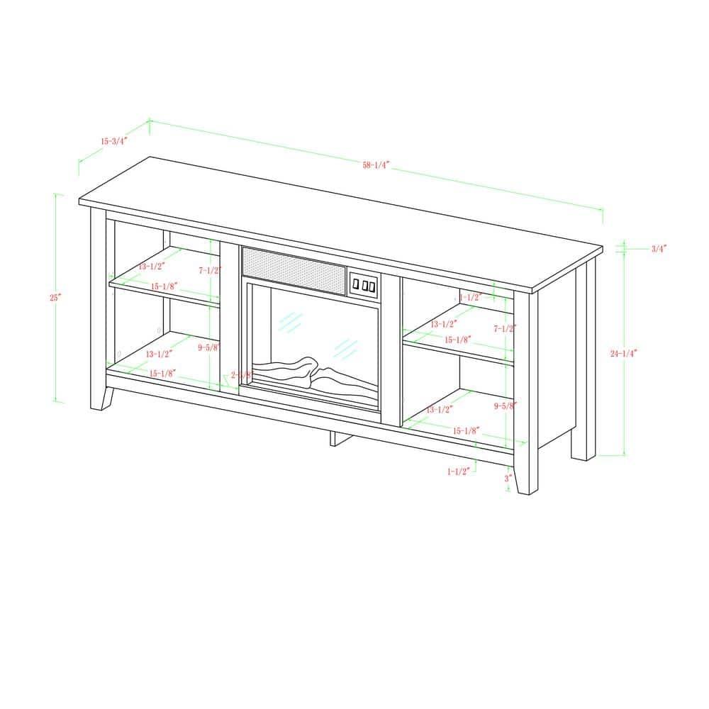 Walker Edison Wren Classic 4 Cubby Fireplace TV Stand for TVs up to 65 Inches, 58 Inch, White Wash
