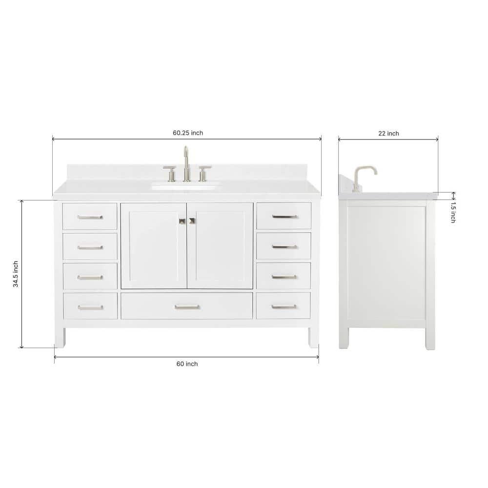 Ariel A060scqrvo Cambridge 60" Free Standing Single Basin Vanity Set - White
