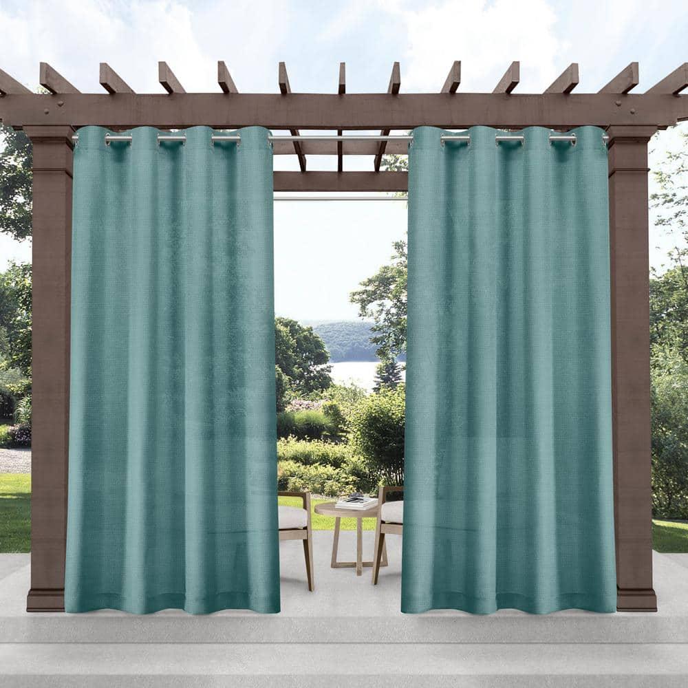 EXCLUSIVE HOME Miami Semi-Sheer Textured Indoor/Outdoor Grommet Top Curtain Panel Pair, 54"x84", Teal