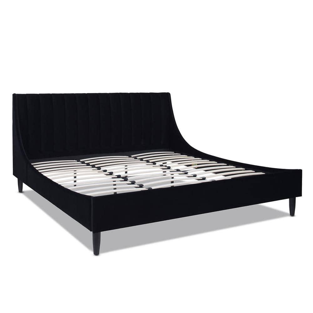 Aspen Vertical Tufted Headboard Platform Bed Set King Anthracite Black Velvet
