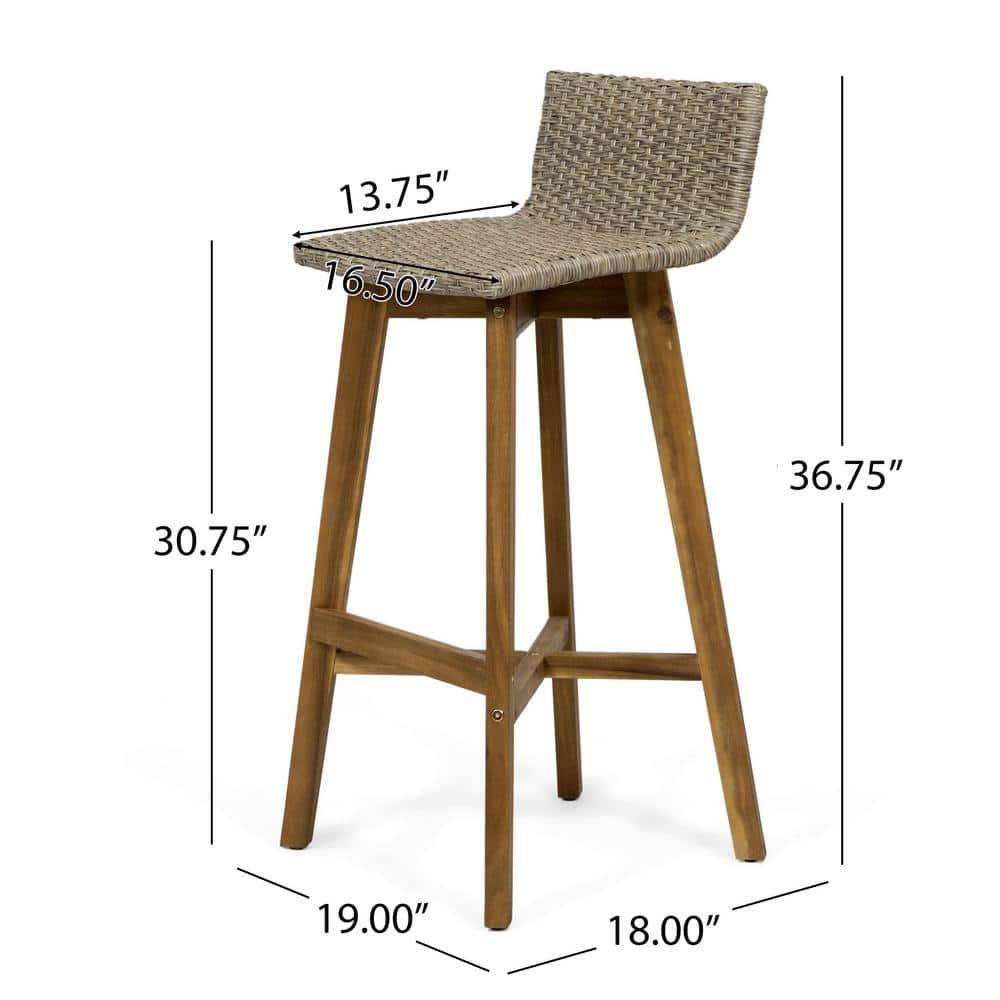 Pico Brea Outdoor Acacia Wood & Wicker Barstools, Set of 2, Light Brown and Teak