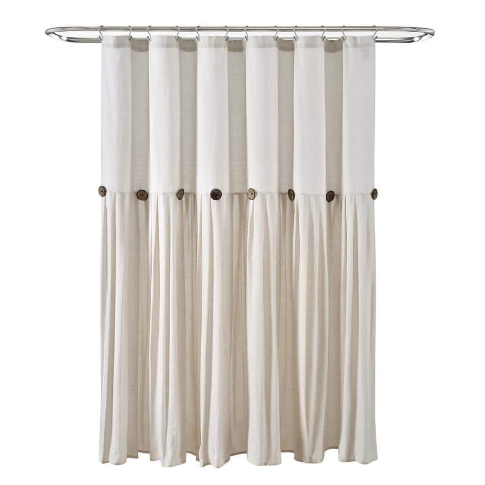 Linen Button Shower Curtain Off White Single 72X72