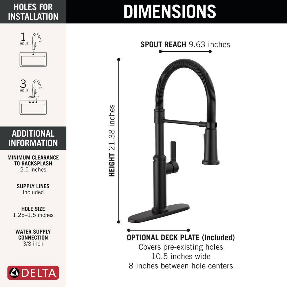 Delta Rhett Pro Commercial Kitchen Faucet, Pull Down Sprayer Kitchen Sink Faucet 18829-BL-DST