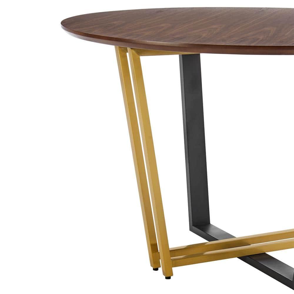 Armen Living 48" Joana Round Stainless Steel and Iron Base with Tabletop Dining Table Gold/Black/Walnut