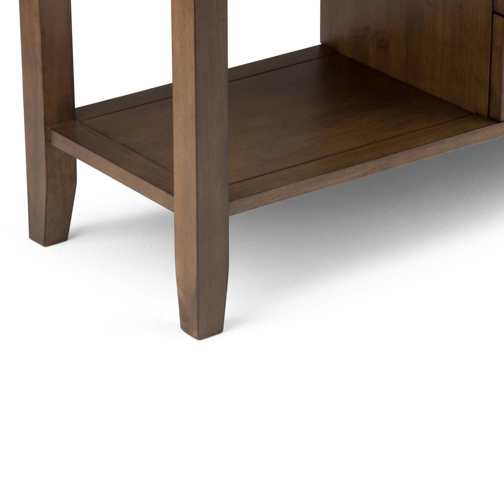 Simpli Home Redmond 54"W Solid Wood Storage Console Table with 4 Center Drawers and Open Shelves