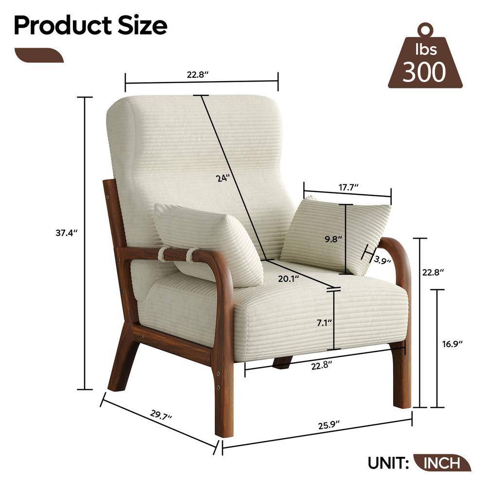 Bestier Mid Century Accent Chair Heightened Headrest with Removable Armrest Pillows,with Solid Wood Frame for Living Room, Bedroom, White
