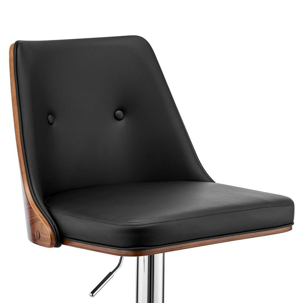 Armen Living Indoor Jacob Adjustable and Swivel Cream Faux Leather and Walnut Wood Bar Stool with Chrome Base
