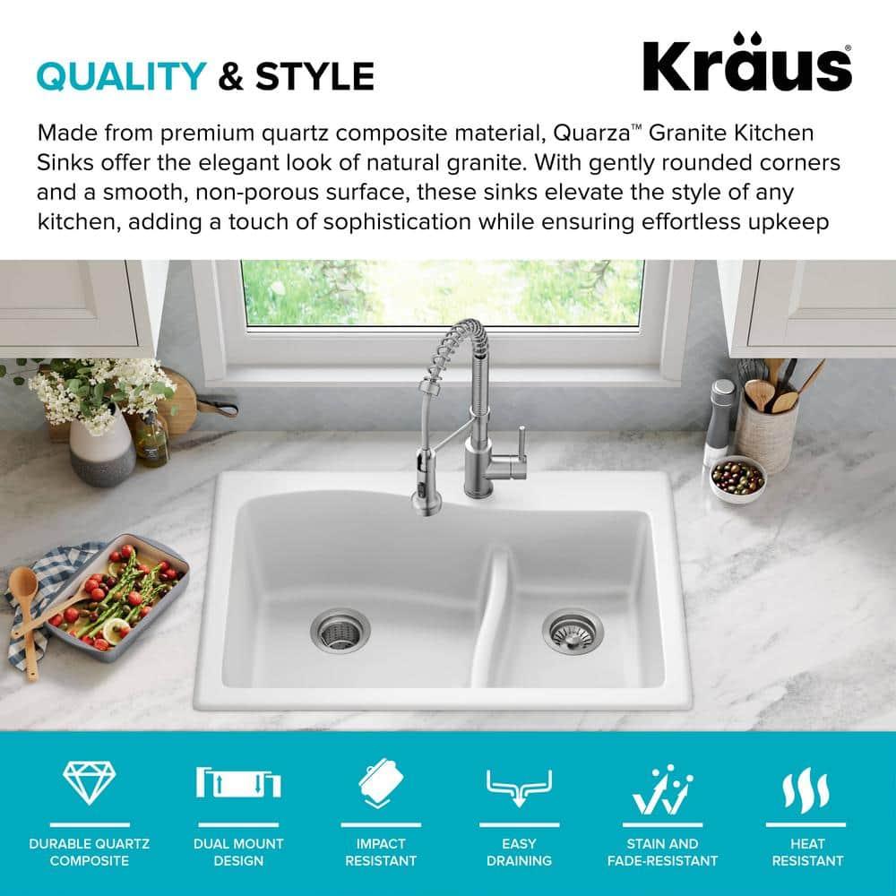 Kraus KRAUS Quarza™ 33" L Dual Mount 60/40 Double Bowl Granite Kitchen Sink KGD-442WHITE