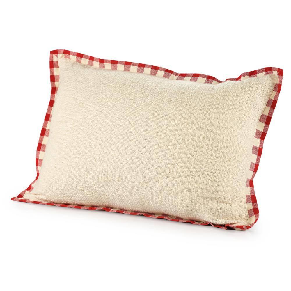 Buffalo Ivory / Red 16 in. x 24 in. Plaid Bordered Lumbar Indoor Throw Pillow