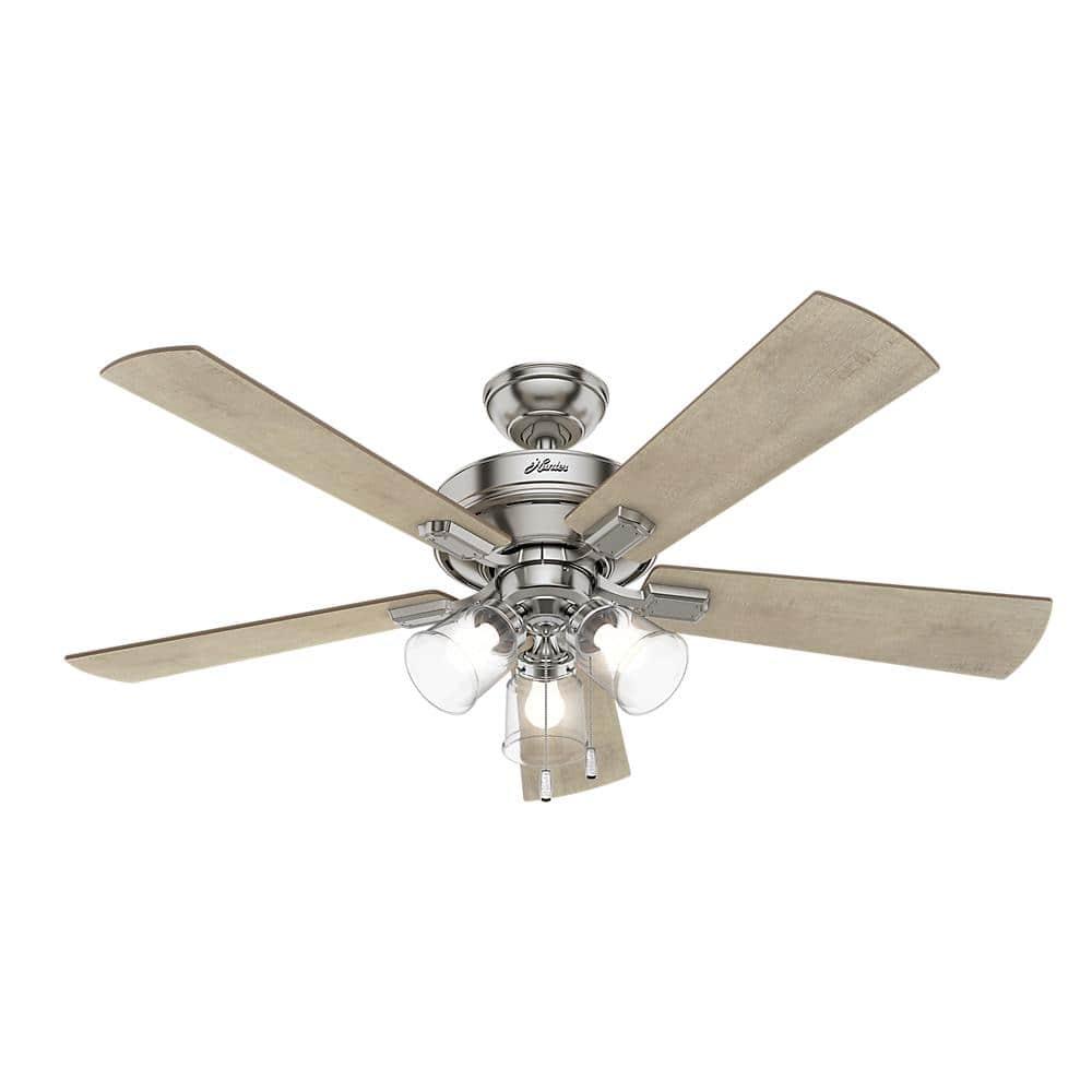 Hunter Fan 52" Crestfield Ceiling Fan (Includes LED Light Bulb) Nickel: 5-Blade, 3-Speed, Reversible Motor, Glass Shades