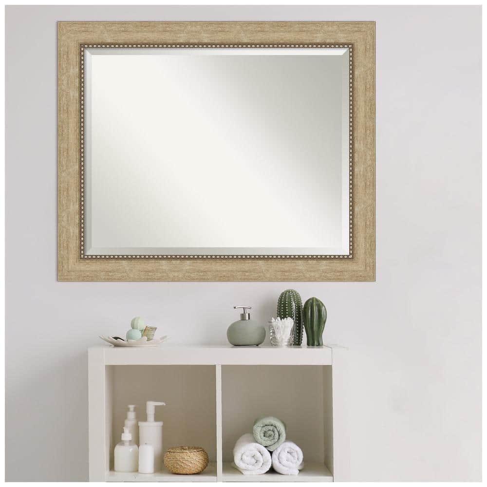Amanti Art Beveled Bathroom Wall Mirror - Astor Frame Astor Champagne Outer Size: 33 x 27 in Gold