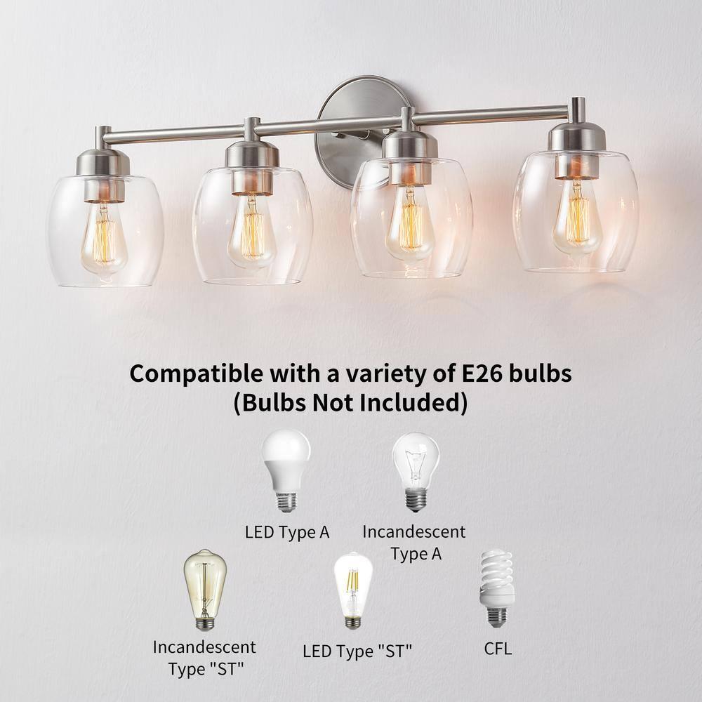 KAWOTI 4-Light Bathroom Light Fixtures, Brushed Nickel Vanity Wall Lamps over Mirror Bedroom Living Room Hallway