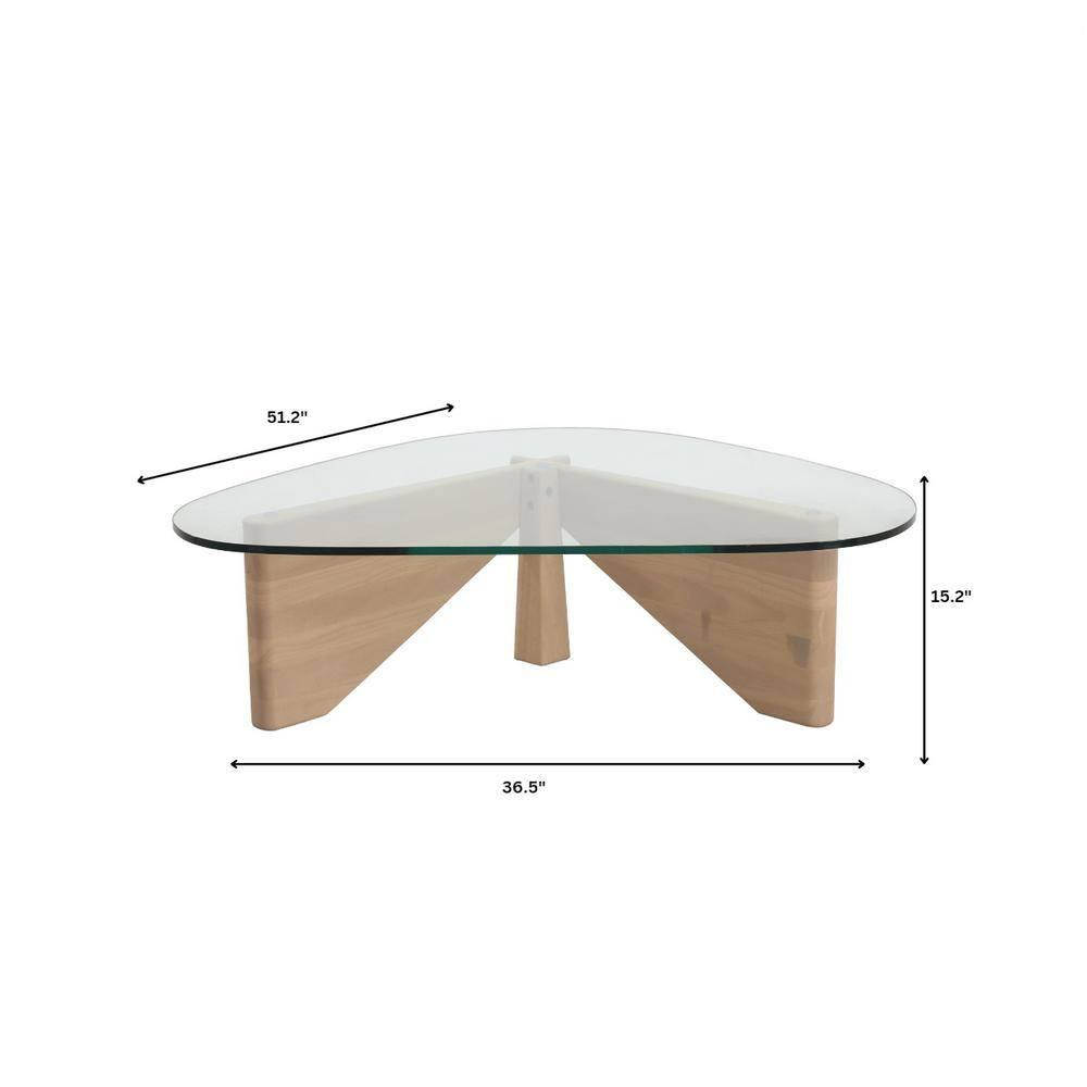 LeisureMod Imperial Collection Triangular Glass Top Coffee Table with Glossy Ash Wood Base for Home, Living Room, Office
