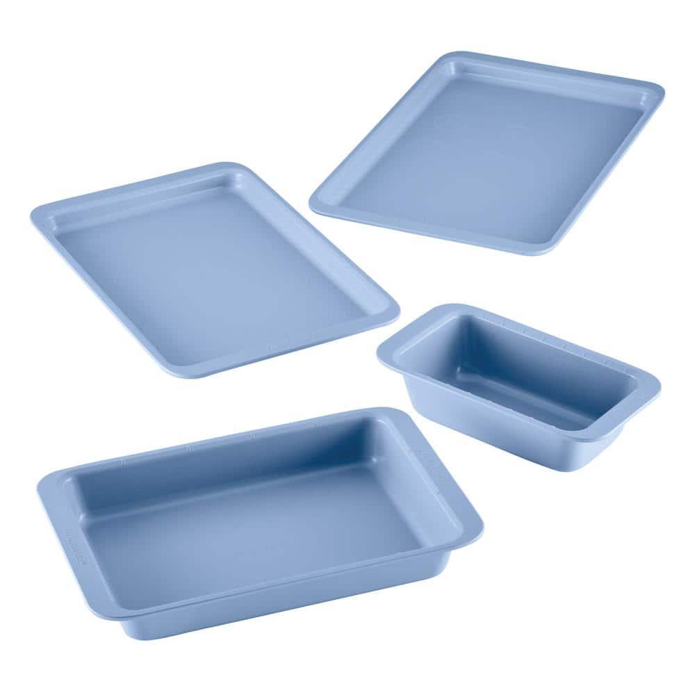 Farberware Easy Solutions Nonstick Bakeware Set, Two Cookie  Pans, Loaf Pan / Bread Pan, Cake Baking Pan, 4 Piece, Blue