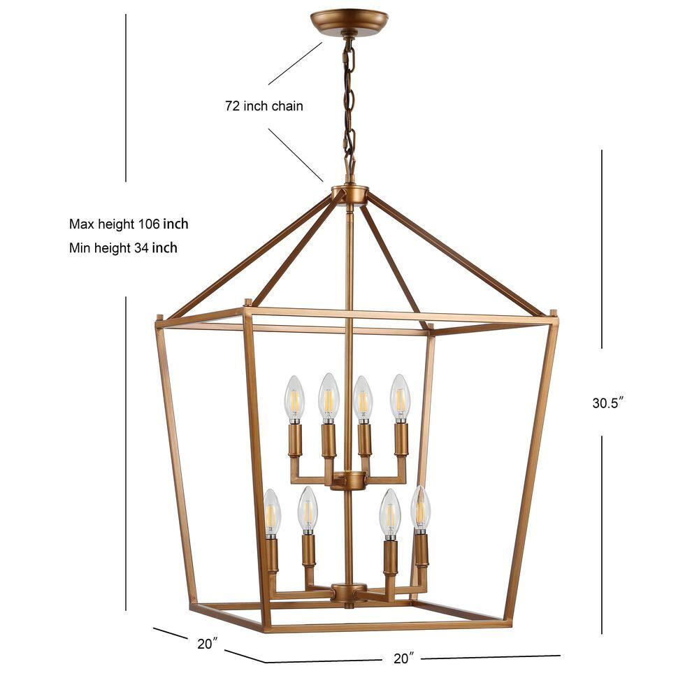 Pagoda 20" 8-Bulb Lantern Metal LED Pendant, Antique Gold