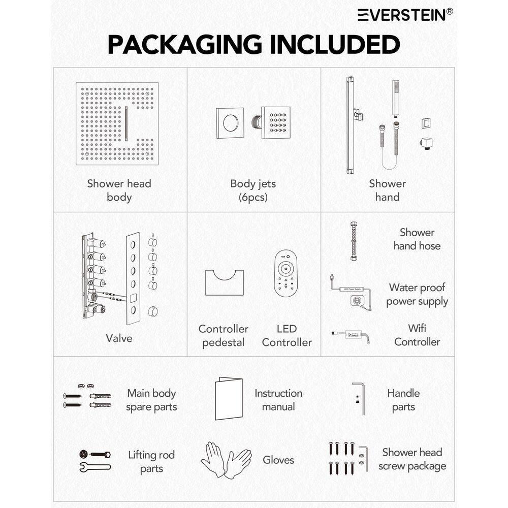 EVERSTEIN 12 in. Dual Rain Shower Heads System, 1.8 GPM Muti Spray Patterns Wall & Celling Mounted Shower Head with Handheld Shower Sparyer, Side Jets & Knob Valve Body, Brushed Nickel