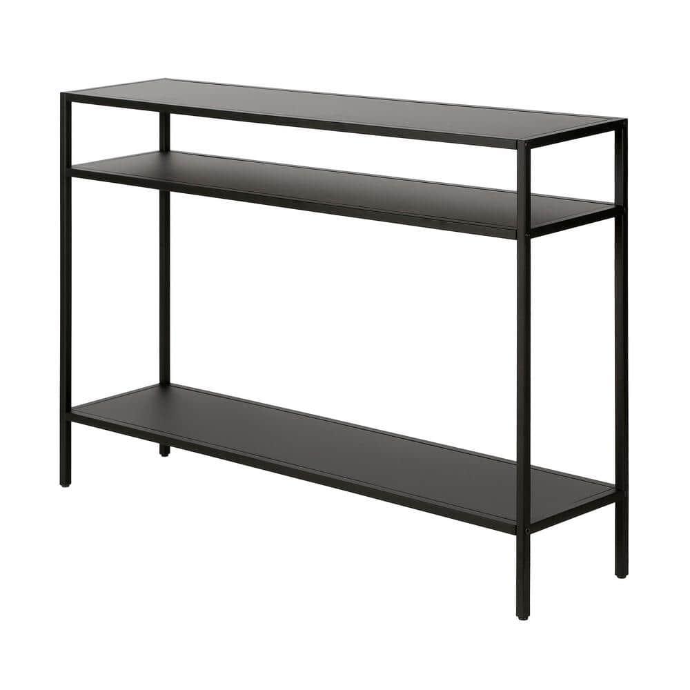 Evelyn&Zoe Ricardo 42" Wide Rectangular Console Table with Metal Shelves, Blackened Bronze
