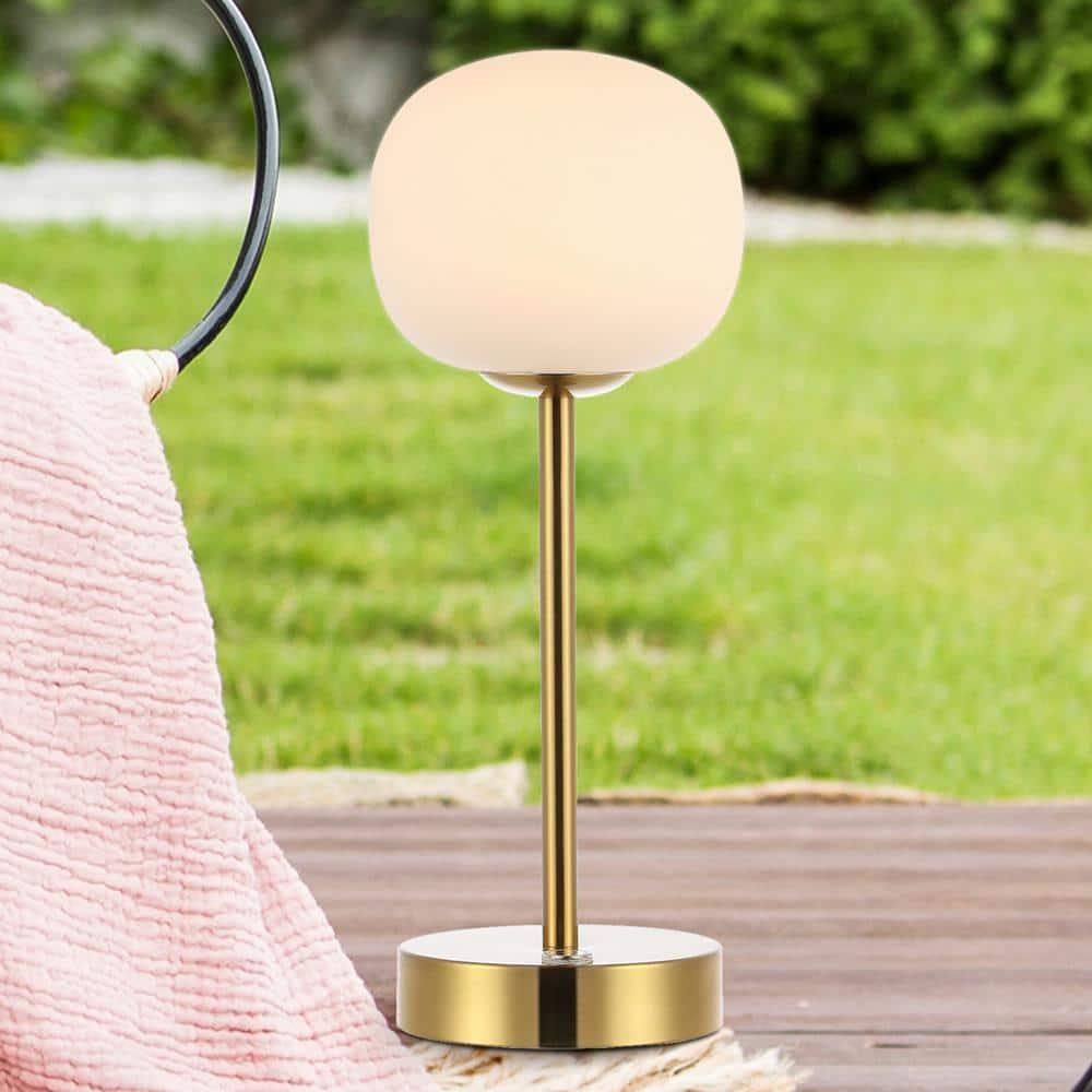 JONATHAN Y JYL7108C Natalia 12.25" Modern Minimalist Iron Rechargeable Integrated Portable LED Table Lamp, Coastal, Contemporary for living room, dinning room, bedroom, Brass Gold/White