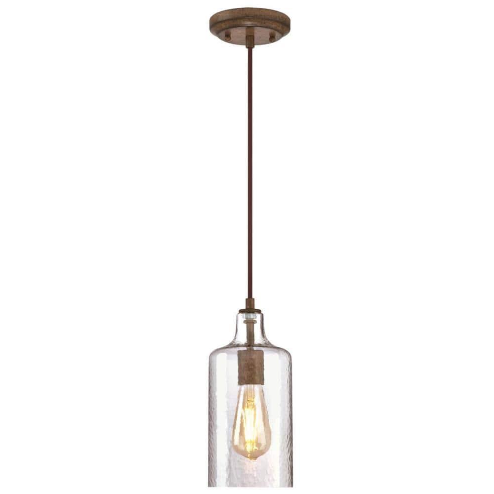 Mini Pendant with Clear Textured Glass - Barnwood