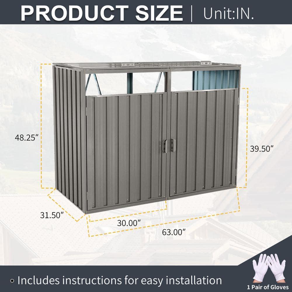 Garbage Bin Shed Metal Outdoor Bin Shed for Garbage Storage, Stores 2-Trash Cans, Bin Shed Grey 13.75 sq. ft.