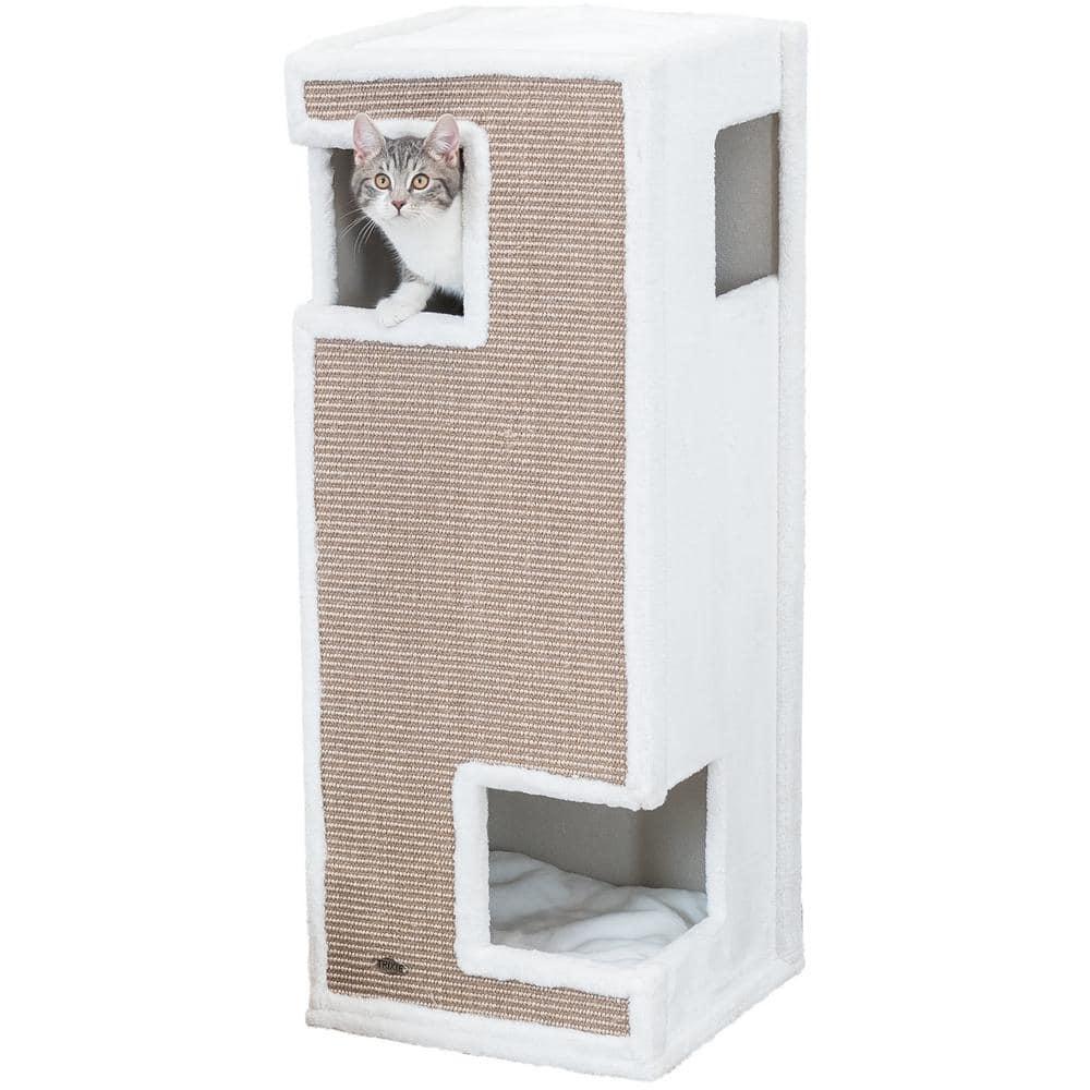 TRIXIE Gerardo Plush & Sisal 3-Story 39.4" Cat Condo Tower with Removable Cushions, Brown-White
