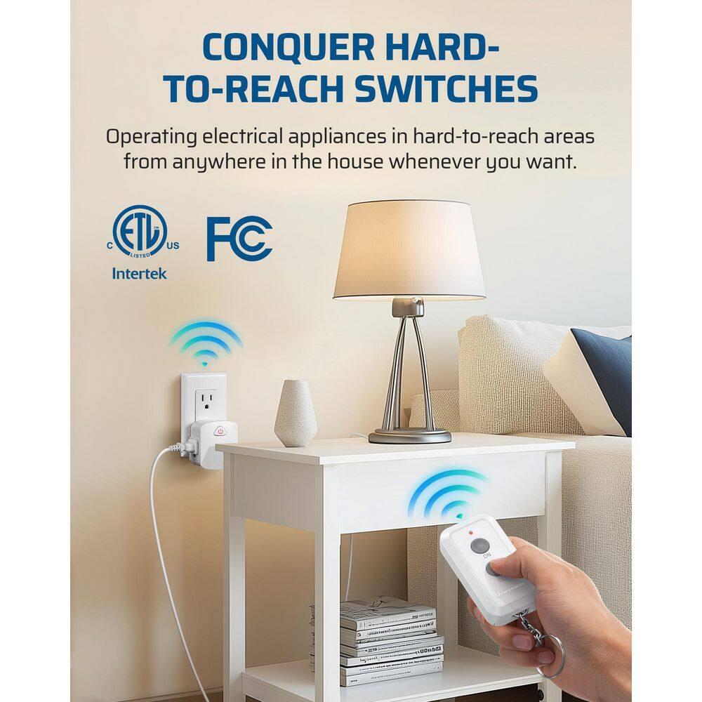 DEWENWILS Indoor Remote Control Outlet, Wireless Electrical Outlet Switch, 100 FT Range,  Compact Side Plug, ETL Listed, White