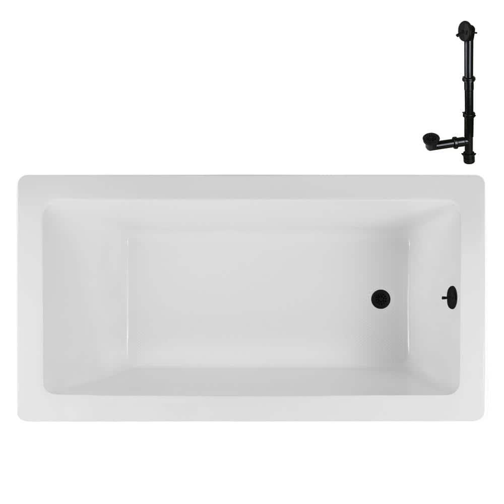 60" x 32" Acrylic Soaking Drop-In Bathtub, Drain Included