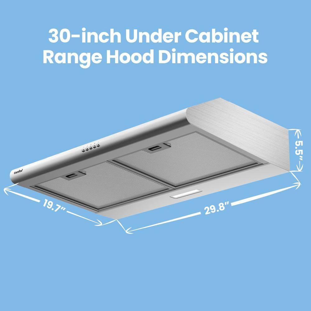 30 in. 200 CFM Convertible Ducted Under Cabinet Range Hood in Stainless Steel with 2 Reuseable Filters and 2 LED Lights