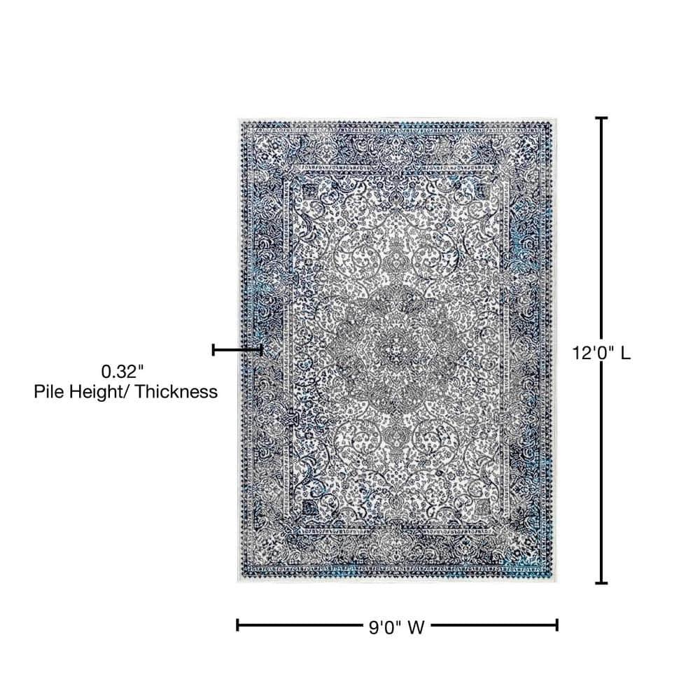 Nuloom Delores Oriental/Persian 9x12 Indoor Area Rug for Living Room Bedroom Dining Room Kitchen, Blue/Ivory