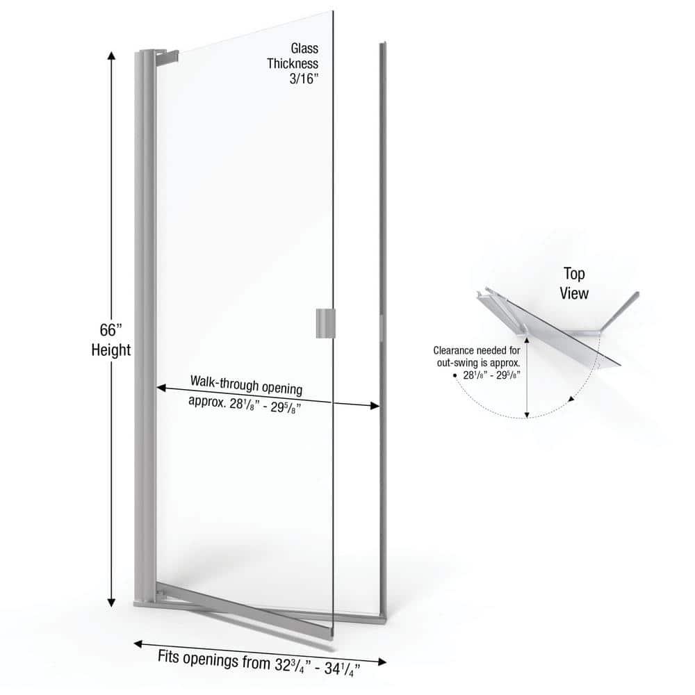 Armon 32.75" W x 66" H Pivot Semi-Frameless Shower Door